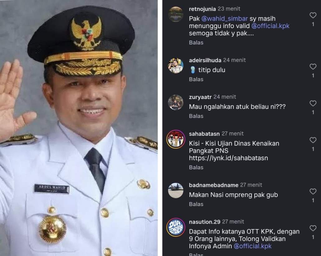 Gubernur Riau Abdul Wahid dikabarkan kena OTT KPK, warganet ramai-ramai serbu Instagramnya (foto/ist)